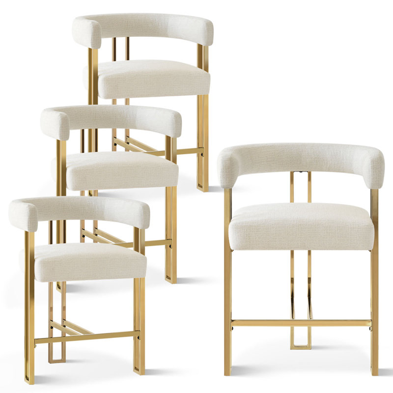 25" Upholstered Gold Chenille Counter Stool, Ivory