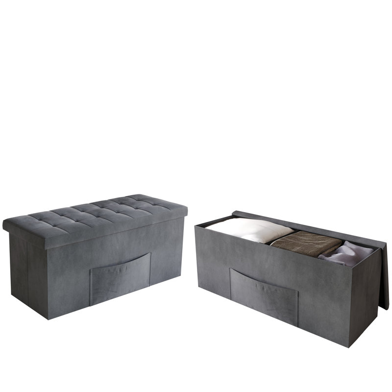Banc de rangement pliant capitonné avec pochette 42 po Whelan (ensemble de 2), Gris foncé