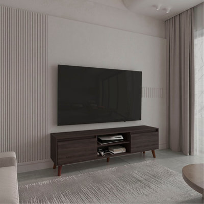 Meuble télé Polaris avec tablettes ouvertes, deux tablettes de rangement pour console multimédia et de divertissement, parfait pour le salon ou la chambre à coucher