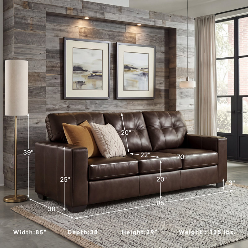 Bima Sofa, 39" H x 85" W x 38" D, Brown Genuine Leather