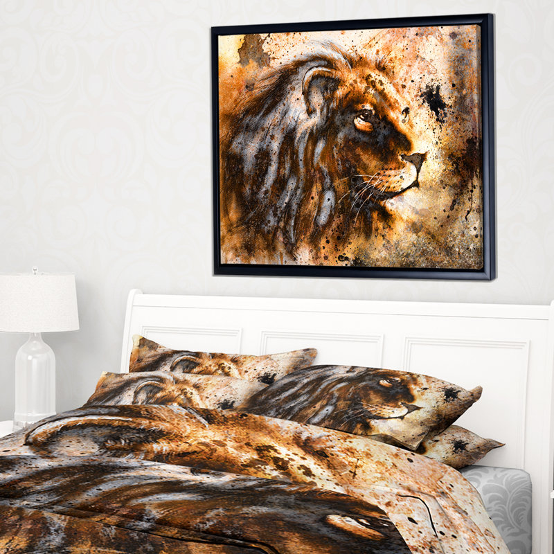 «Lion Collage - Animal Circle», art mural, H 30 po x l 40 po x P 1,5 po, Toile avec cadre flottant