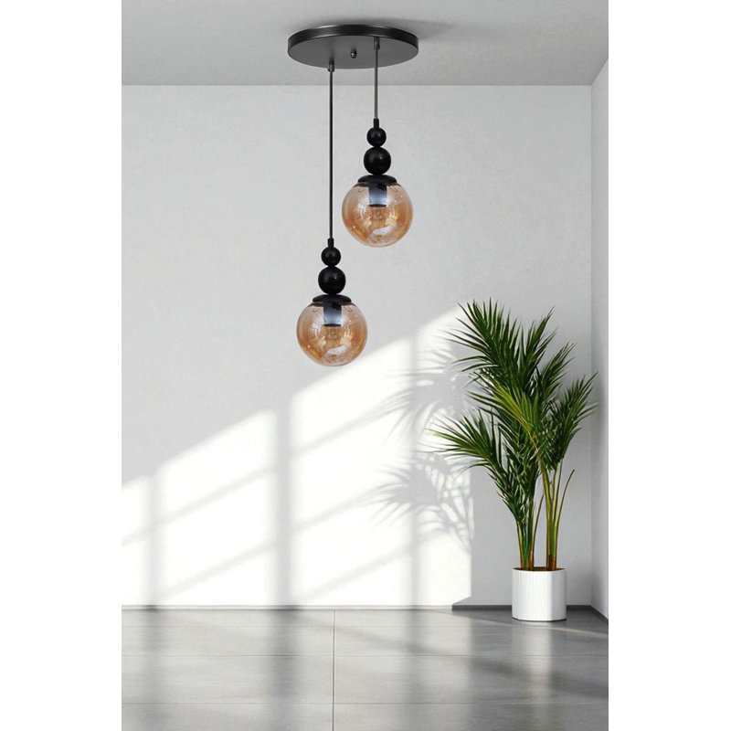 Lustre élégant en métal miel et noir | Hauteur réglable: 31,5 po x 11,8 po | 2 x douilles E27 (40 W maximum) | Éclairage élégant pour le salon et la salle à manger | Certifié IP20 | pour un décor moderne
