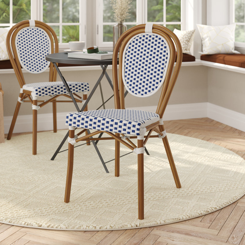 Chaises Paris empilables Cloquet, Blanc / marine / naturel, 2