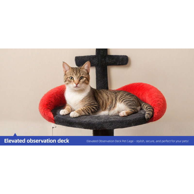 Gothic Black and Red Velvet Cat Tree Tower with Scratching Post