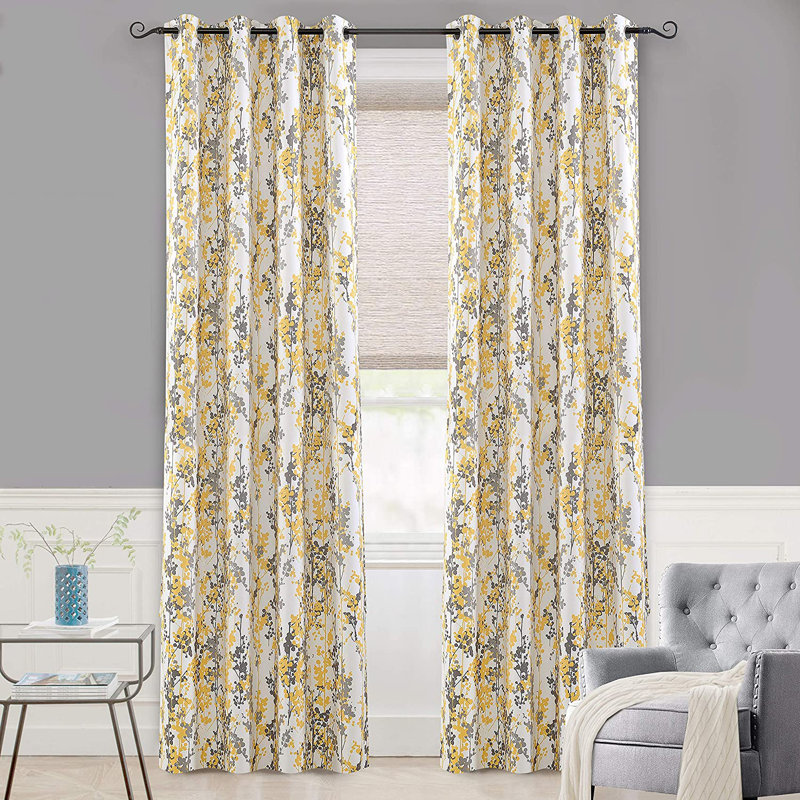 Aalayjah Abstract Floral Blossom Ink Painting Room Darkening Thermal Insulated Grommet Unlined Window Curtains 