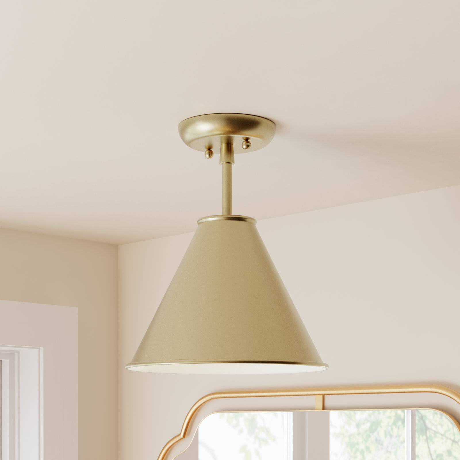 Dimson Single Light Metal Semi Flush Mount, Brass