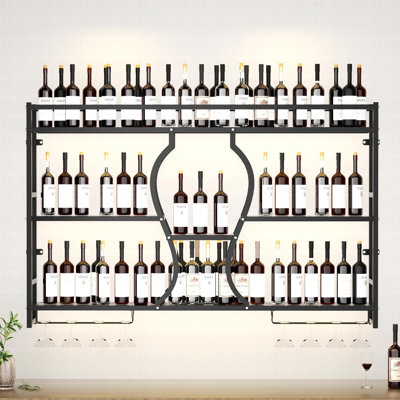Support à vin mural avec support en verre, pour bar à domicile, cuisine, salle à manger, 55 po x 7 po x 35 po, noir