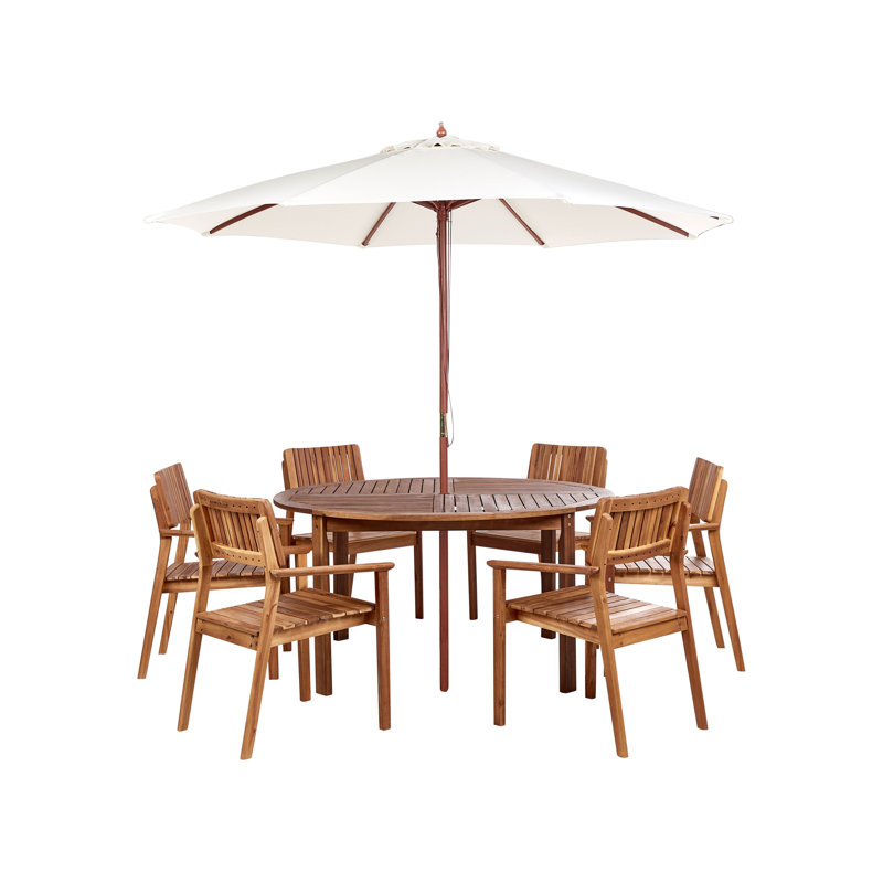 Kyro 6 - Person Acacia Solid Wood Patio Dining Set Umbrella Hole Included Rectangular Table