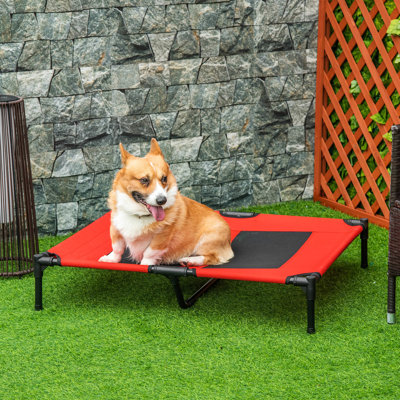 36" X 30" Elevated Cooling Pet Cot With Mesh - Red. Great For Various Situations Like Indoor, Outdoor, Travel, Camping. Guarantees All-body Ease. Lightweight & Strong Structure. Breathable Pets. Easy