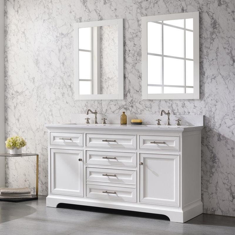 Thompson 60" W Double Vanity, White/Brushed Nickel