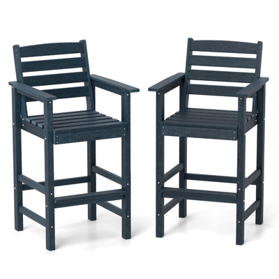 Patio Adirondack Bar Chairs Set Of 2 With Wide Armrests & Footrest Backrest