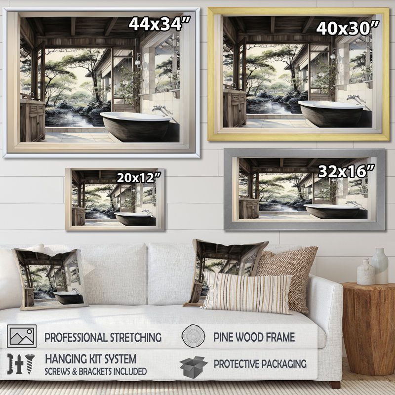 Bathroom Contemporary Zen III " Bathroom Contemporary Zen III ", 24" H x 32" W x 1" D, Black Floater Framed
