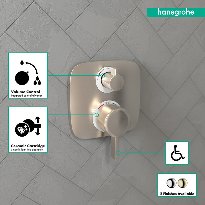 Ecostat E Temperature Memory Thermostatic Valve Trim with Diverter, Brushed Nickel