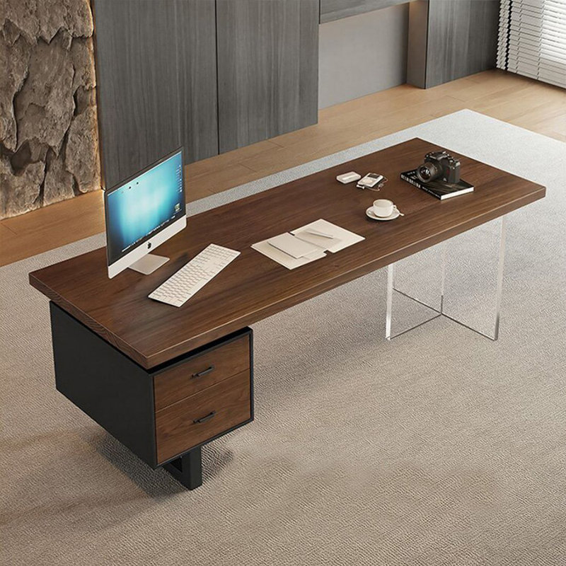 Bureau double caisson rectangulaire en bois massif avec tiroirs, 29.53" H x 55.12" W x 27.56" D