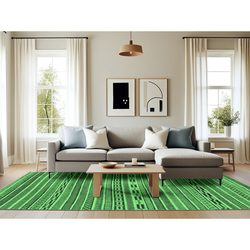 Tapis lavables à la machine à motif abstrait vert émeraude 2310, Rectangle 6 pi x 9 pi
