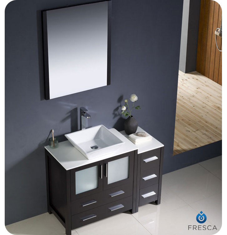 Ensemble de meuble-lavabo sur pied à simple cuve 42 "avec miroir Fresca Torino