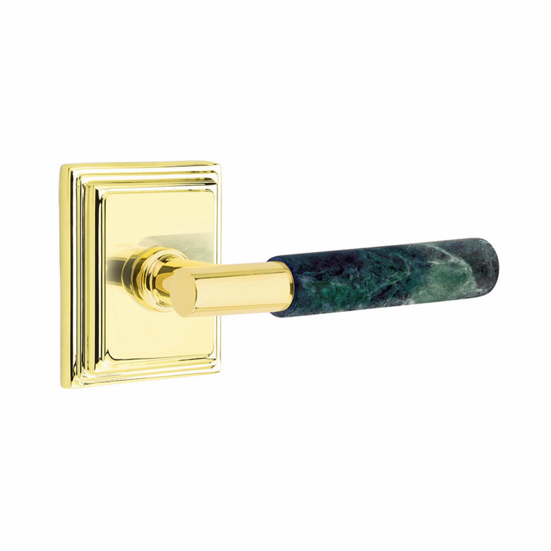 Ensemble de leviers de passage Emtek Select, rosette Wilshire, tige en T, poignée, CF, Laiton non laqué / marbre vert