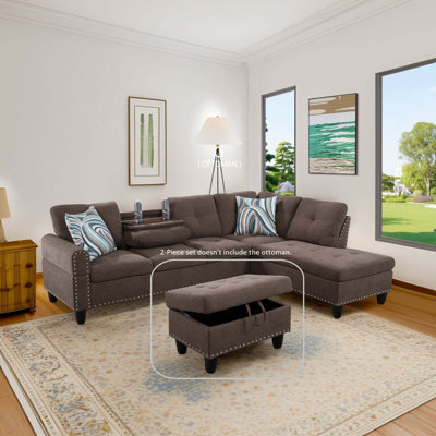 Ensemble de canapé modulaire en L brun de 97,5 po de largeur - 2 pièces