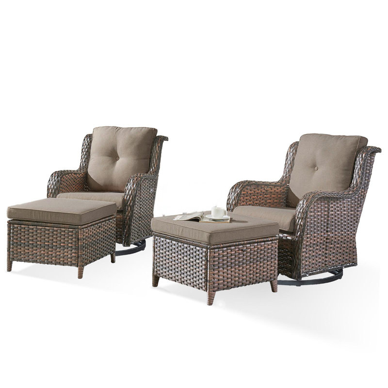 Kolb 4 Piece Swivel Chairs Seating Group With Cushions And Ottoman, Brown, Gray