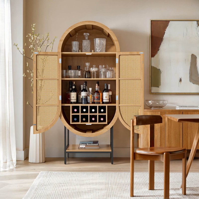 Wine Cabinet with Rattan Door, Brown