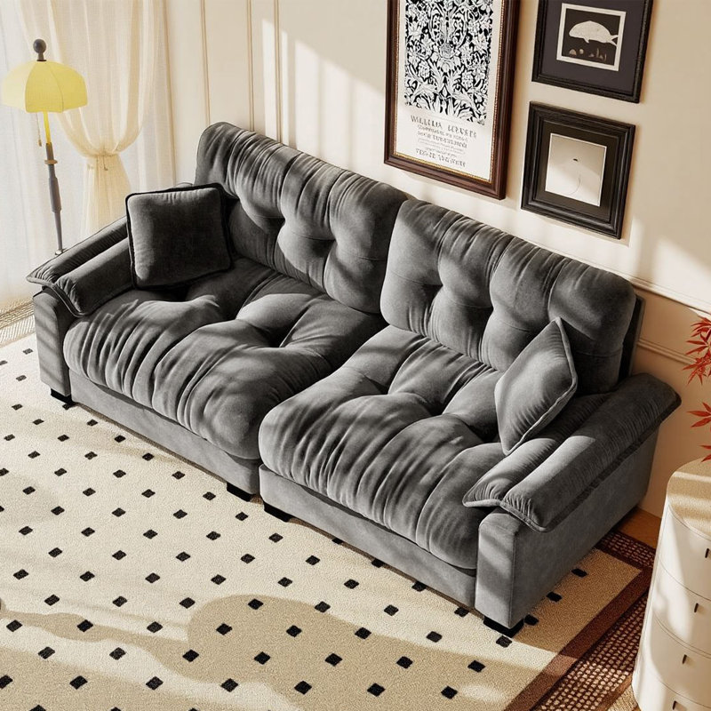 Canapé moderne plissé en chenille 3 places 94 po, Gris