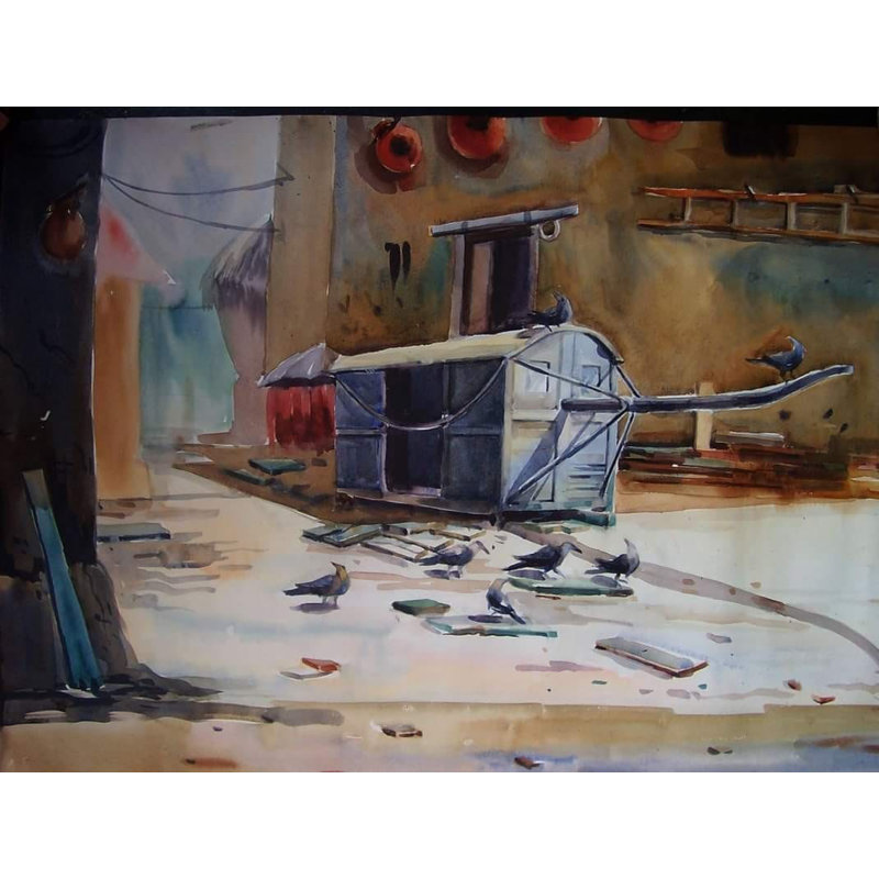 Palki dans un village | Aquarelle sur papier | Par Dipu Das
