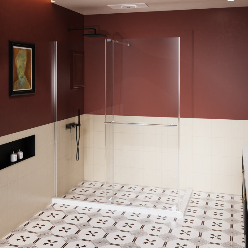 Porte de douche H 30 po x l 72 po avec poignée et barre de support réglable