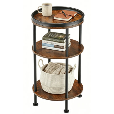 Petite table d'appoint ronde avec plateau, table de bout étroite de 11,8 po pour les petits espaces, table de chevet industrielle à 3 niveaux, mobilier d'appoint original pour la chambre à coucher du salon