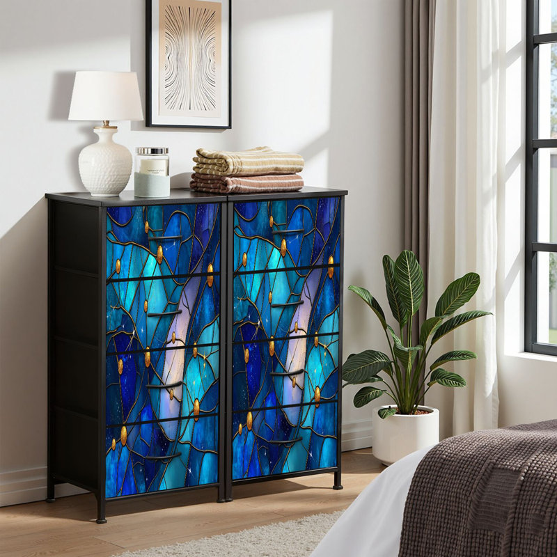 Commode pour commode de chambre à coucher pour garde-robe de fenêtre en verre coloré Commodes et commodes en tissu avec rangement à 4 tiroirs