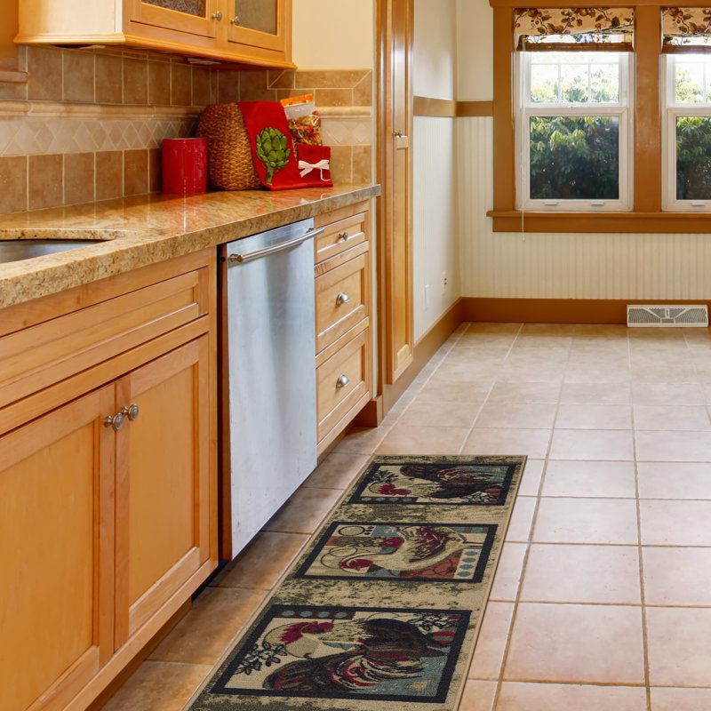 Machine Washable Non-Slip Rubberback Rooster Kitchen Runner Rug