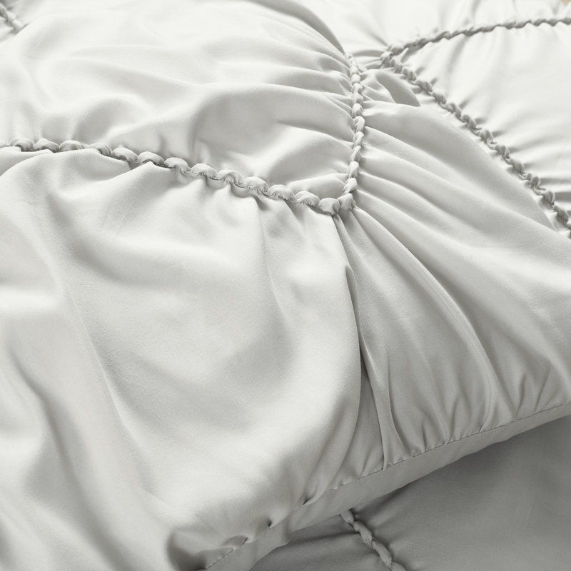 Light Gray Twin-XL Microfiber Ruched Chevron Comforter Set
