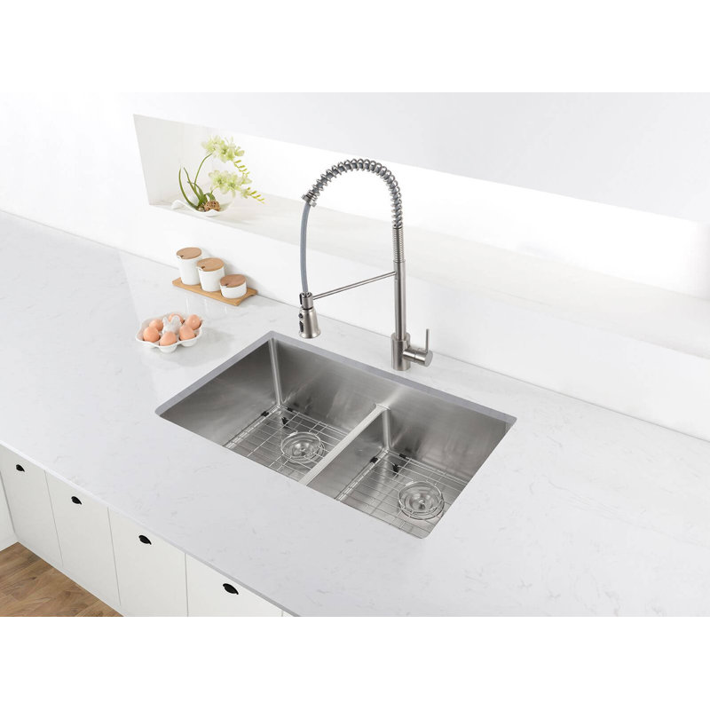 Tirana Low Aqua 30" L x 19" W Double Basin Undermount Kitchen Sink