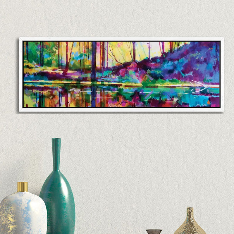 Serenity At Meadowcliff by Doug Eaton - Panoramic Painting on Canvas, 30.48 cm H x 91.44 cm W, White Framed
