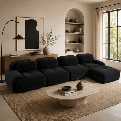 Canapé 4 places en forme de L 32D éponge haute résilience design chaise antidérapante accoudoirs courbés extra-larges combinaison multi-libre aucun assemblage pour les études salles de séjour