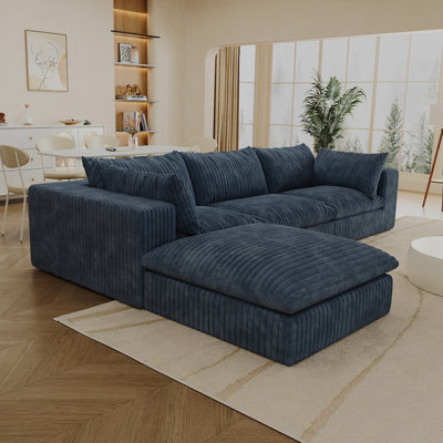 118.2" Cloud Sofa,Corduroy Fabric,Deep Seat Couches,Double-Layer Design,Removable Cushion,No Assembly, DIY Combination For Living Room, Bedroom,Conference Room ,Apartment,Blue