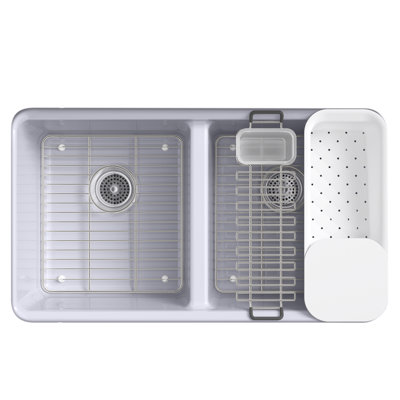 Riverby® 33" x 22" x 9.625" Under-Mount Double-Equal Kitchen Sink with Accessories and 5 Oversized Faucet Holes