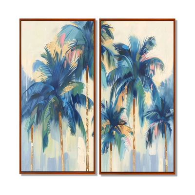 «Blue and Gold Palm Tree Forest I», art mural sur toile bleue 2 pièces