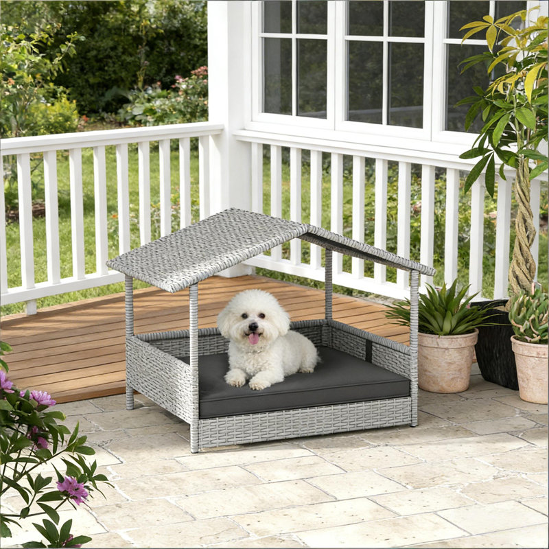 Lit pour animal de compagnie, niche pour chien en rotin, H 20,75 po x l 38,5 po x P 27,25 po, Gris