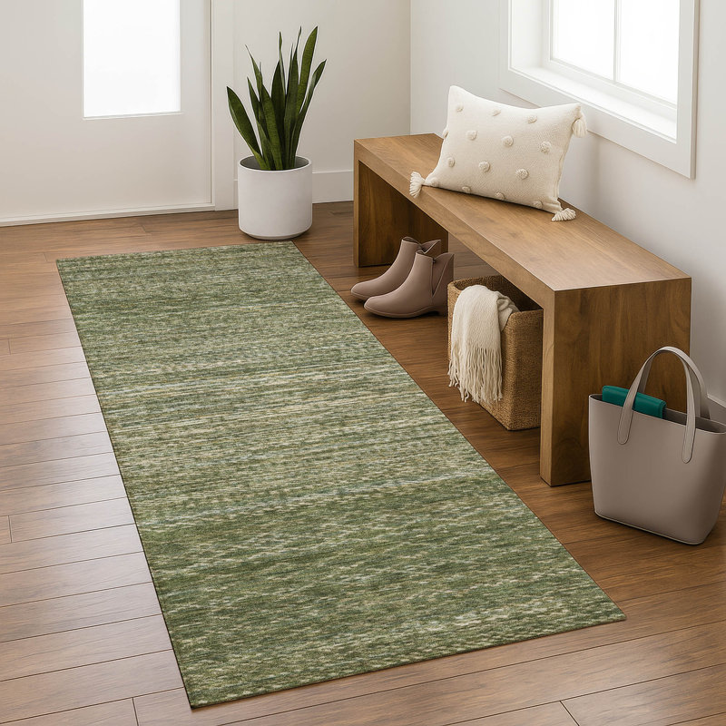Premium Machine Washable Mayfield AMF2150 Striped Rug, Runner 2'3" x 7'6", Fern