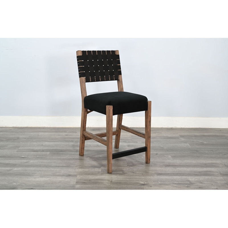 Woven Back Black Upholstered Counter Stool