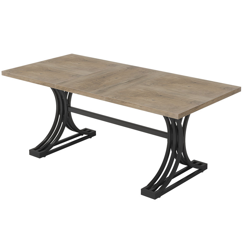 Dining Table, Rectangular, Metal Base, 63 Inch, Gray, Black