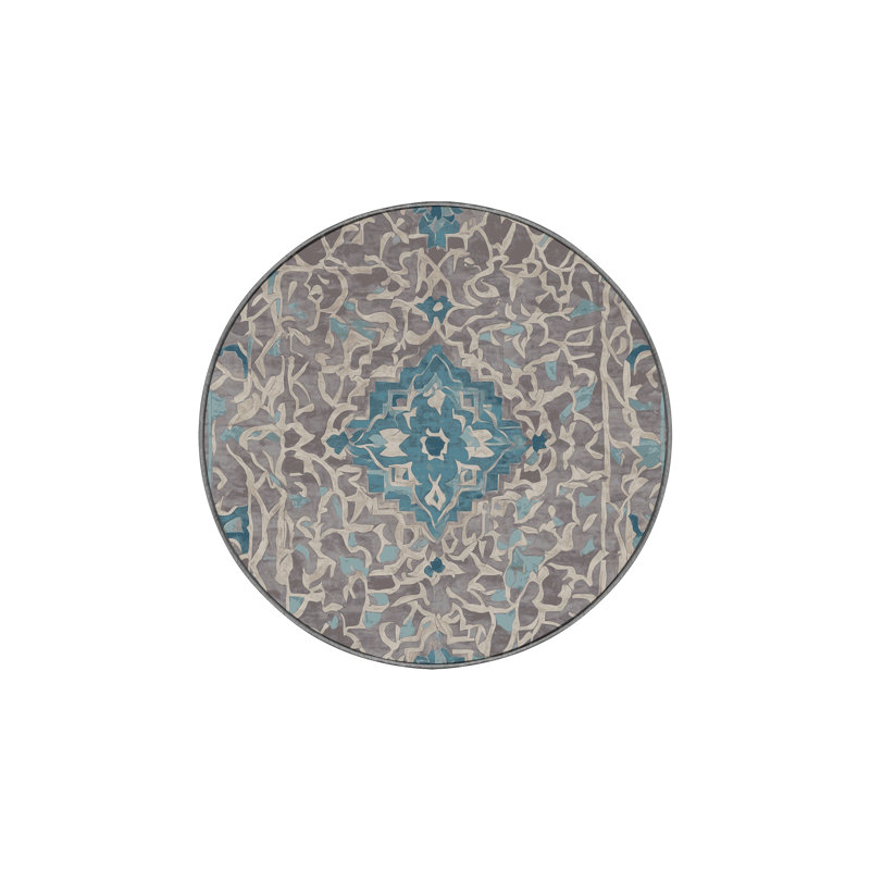 Machine Washable Gray Area Rug, Round 5'