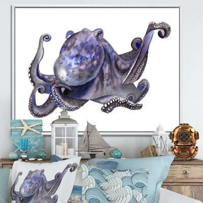 «Cute Blue Octopus», art mural sur toile nautique et côtier