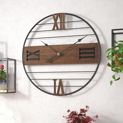Daydayartwood Dial Wall Clock, Modern Large Wall Decor Mid Century Silent Non Ticking Clock For Living Room, Kitchen, Bedroom, Study Decoration, Handmade Home Present Idea, 60 Cm