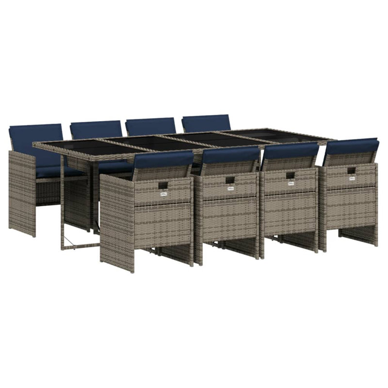  Patio Dining Set Set Of 8 Gray PE Rattan 8-Seater Foldable