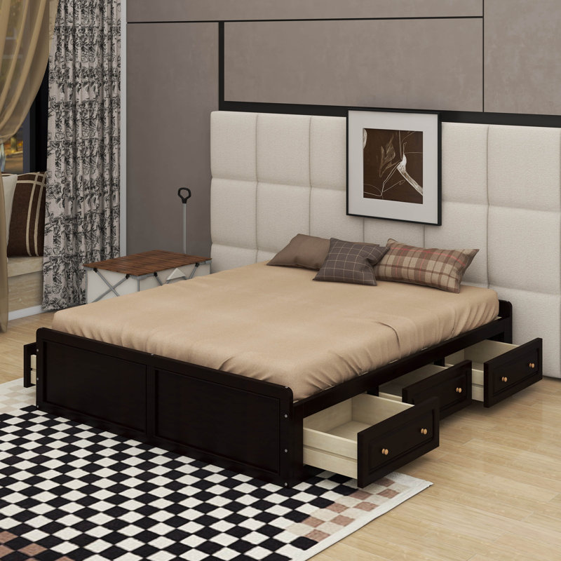 Grand lit plateforme avec 6 tiroirs, Espresso