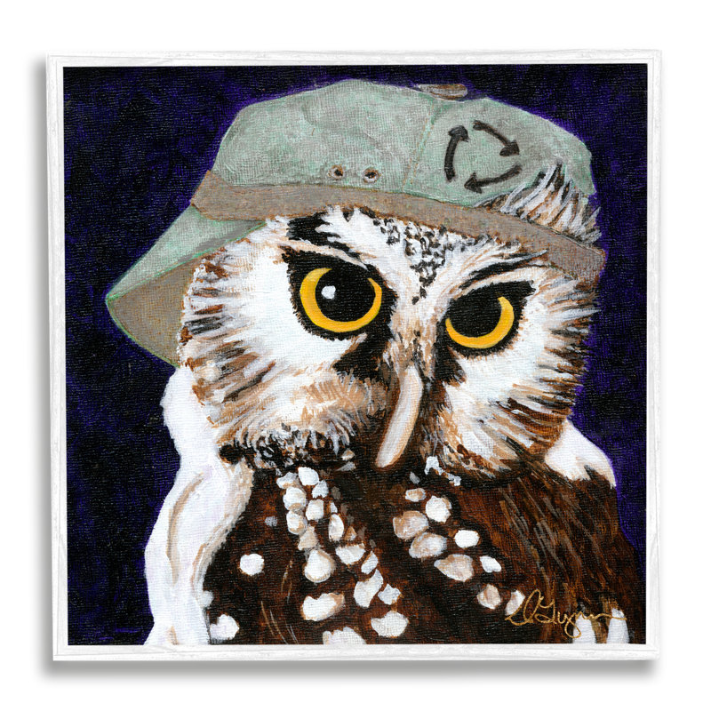 Hibou portant un chapeau par Dlynn Roll, Blanc, H 17 po x l 17 po x P 1,5 po