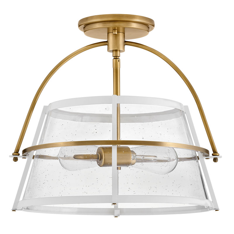Tournon Glass Semi Flush Mount, Heritage Brass/Polished White