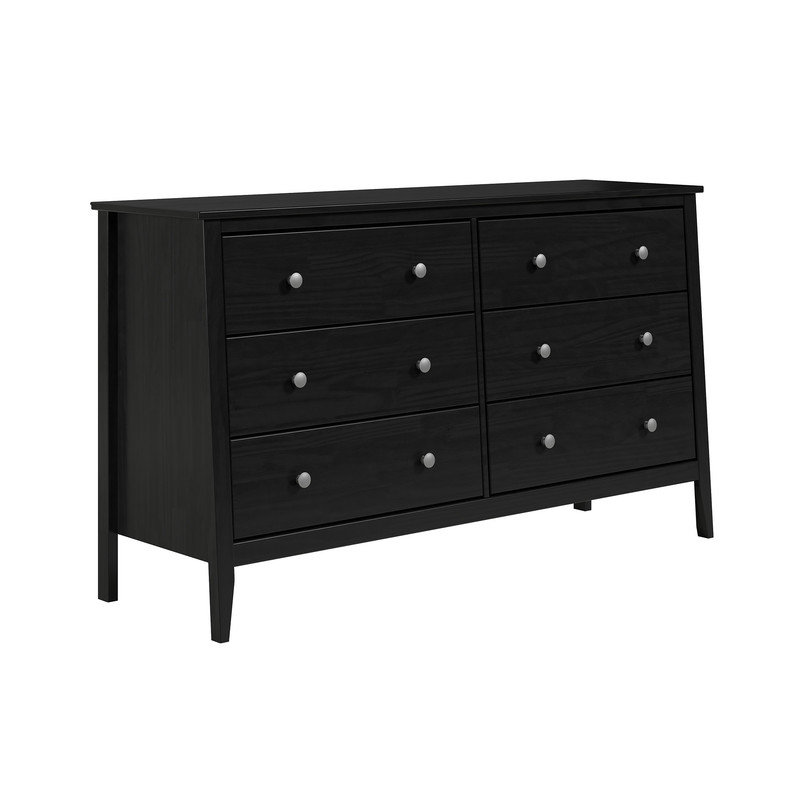  Solid Wood 6 Drawer Dresser - Black
