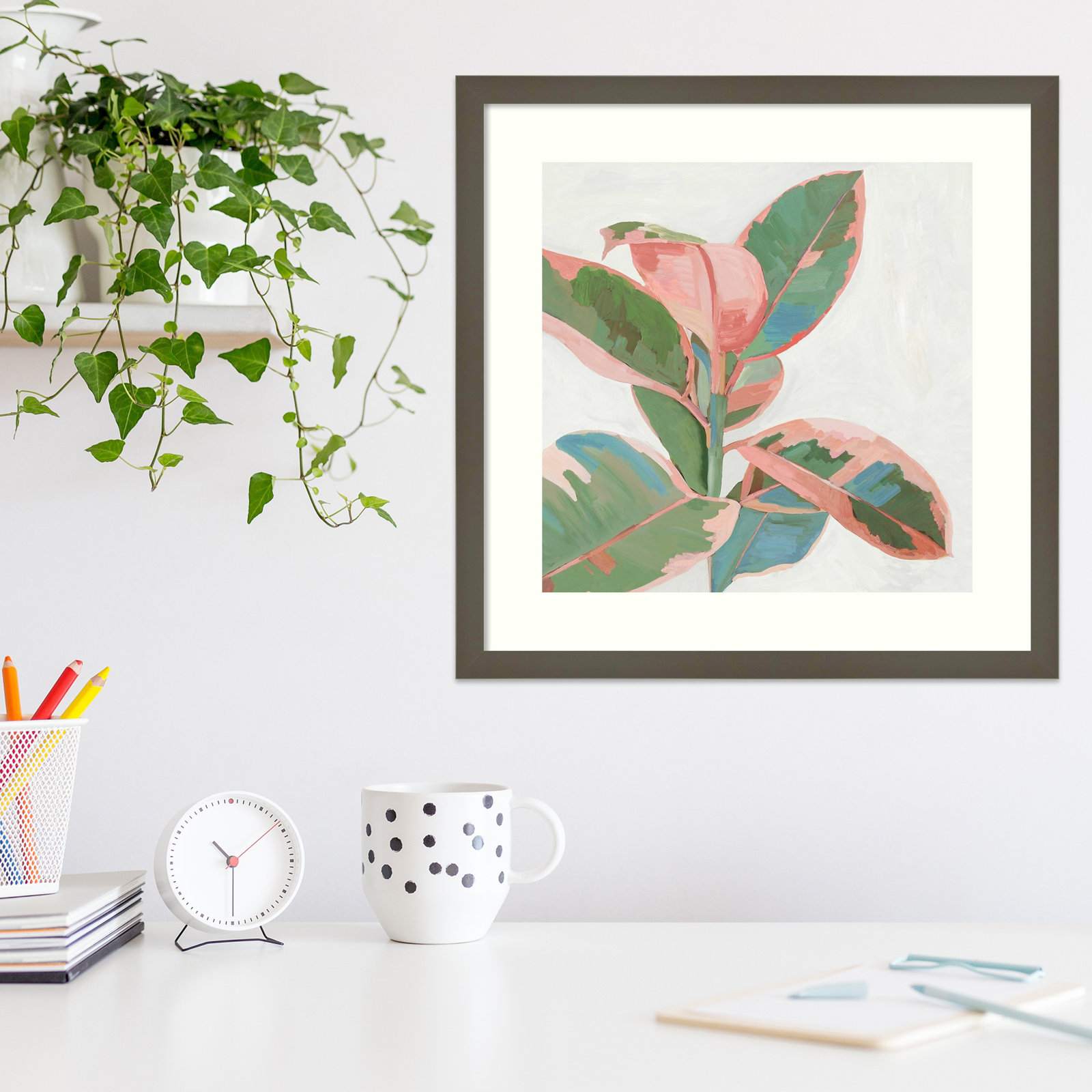 Pink Ficus I Print by Asia Jensen, Gray Framed Paper, 33" H x 33" W
